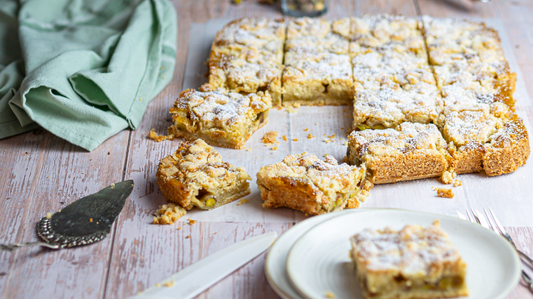 Streuselkuchen mit Vanille-Pistaziencreme